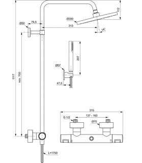 Душевая стойка Ideal Standard Ceratherm T25 с термостатом чёрный матовый BC748XG